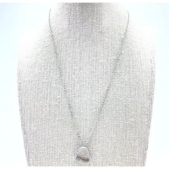 Silver Tone Heart Pendant Necklace Clear Rhinestones Open Heart Romantic - Picture 2 of 8